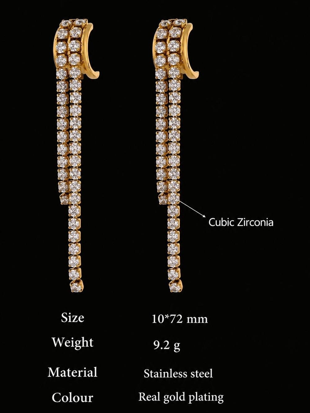 Gold Crystal Cascade Drop Earrings - Picture 6 of 6